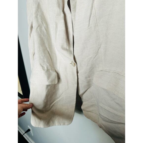 CLUB MONACO Flaxseed Relaxed Single Breasted Linen-Blend Blazer Coat Size Large - Picture 9 of 10
